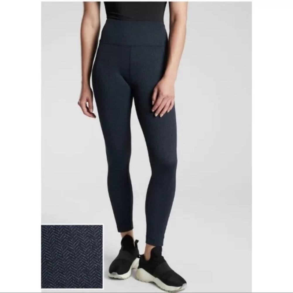 Athleta Delancey Herringbone Tights Leggings in Navy Blue M